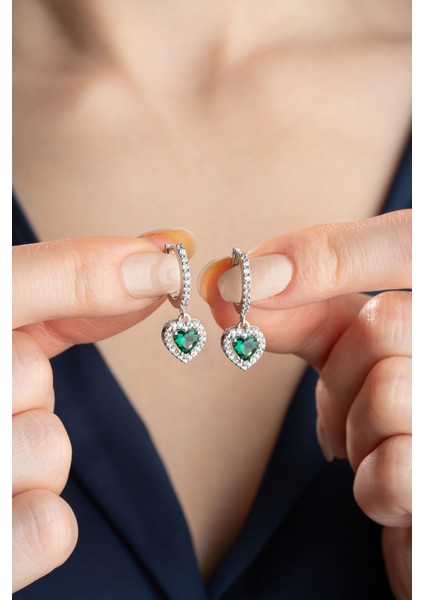 925 Ayar Gümüş Kalpli Halka Küpe