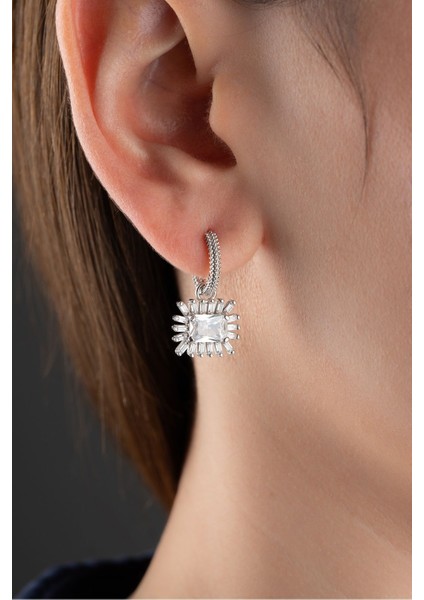 925 Ayar Gümüş Baget Taşlı Küpe modelleri