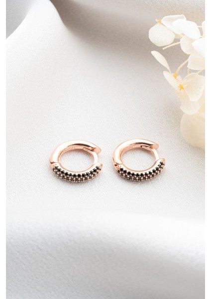 925 Ayar Gümüş Siyah Zirkon Taşlı Halka Küpe modelleri