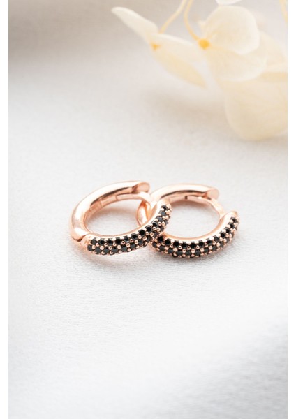 925 Ayar Gümüş Siyah Zirkon Taşlı Halka Küpe fırsatları