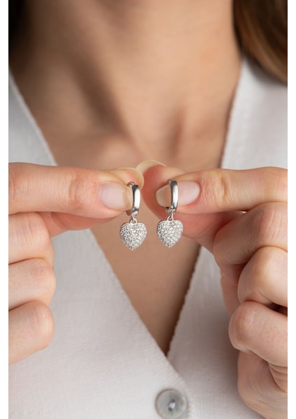 925 Ayar Gümüş Kalpli Halka Küpe