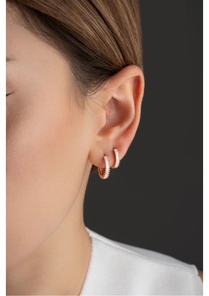 925 Ayar Gümüş Baget Taşlı 2'li Set Halka Küpe