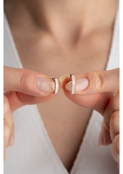 925 Ayar Gümüş Baget Taşlı 2'li Set Halka Küpe modelleri