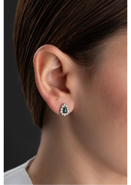 925 Ayar Gümüş Zümrüt Yeşili Minik Damla Küpe modelleri