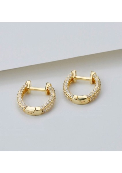 925 Ayar Gümüş Zirkon Taşlı Tamtur Gold Küpe modelleri