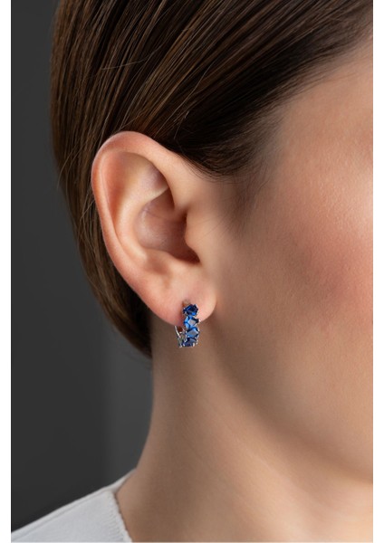 925 Ayar Gümüş Safir Baget Taşlı Halka Küpe modelleri