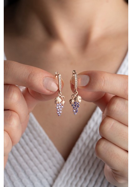 925 Ayar Gümüş Rose Sallantılı Üzüm Küpe