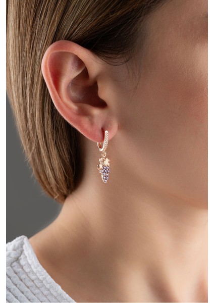 925 Ayar Gümüş Rose Sallantılı Üzüm Küpe modelleri