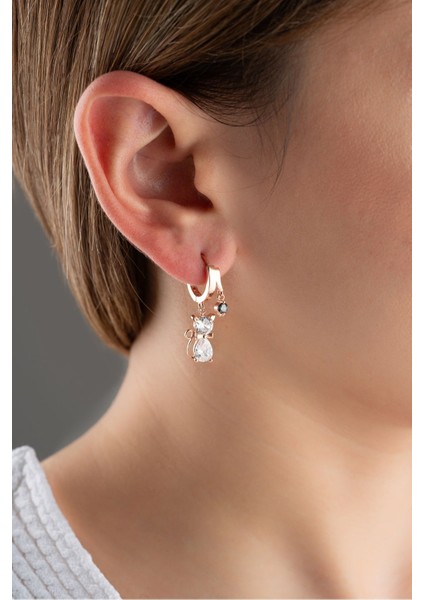 925 Ayar Gümüş Çift Mistik Topaz Kedi Küpe modelleri