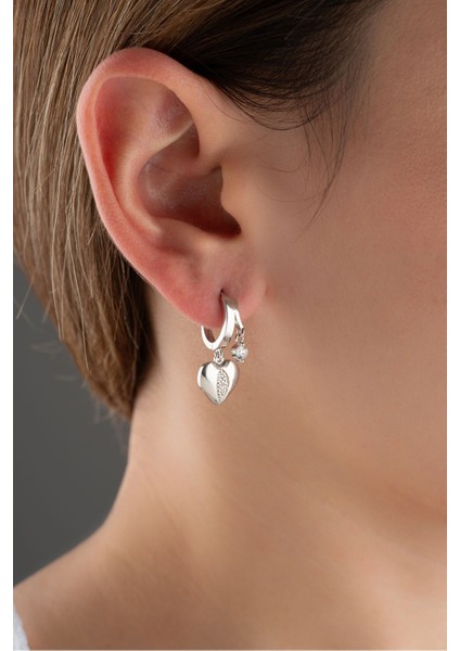 925 Ayar Gümüş Çift Taşlı Kalp Küpe modelleri