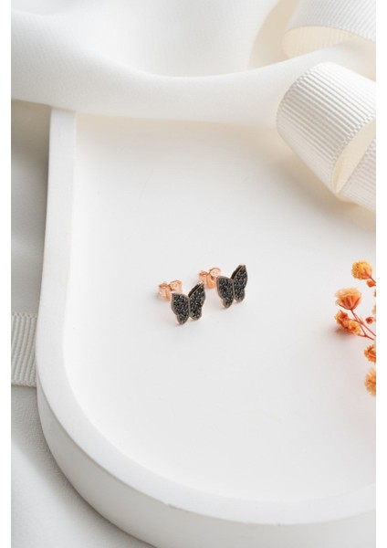 925 Ayar Gümüş Siyah Zirkon Taşlı Kelebek Küpe modelleri