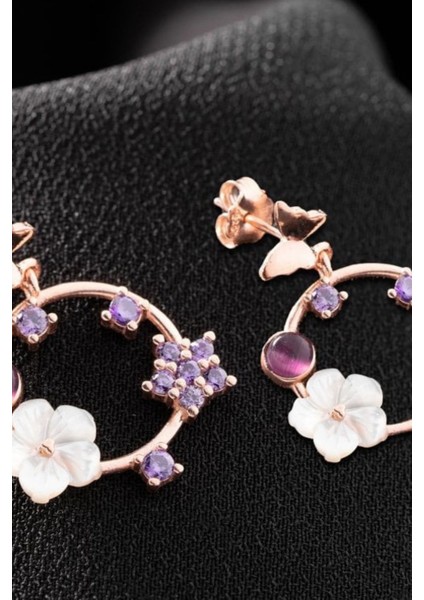 925 Ayar Rose Sedefli Çiçek Gümüş Küpe modelleri