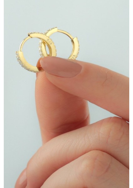 925 Ayar Gold Zirkon Taşlı Tek Sıra Gümüş Küpe