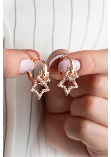 925 Ayar Rose Çift Yıldız Gümüş Küpe