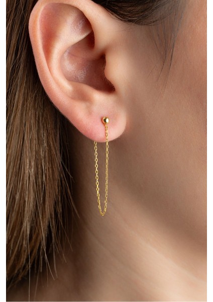 925 Ayar Gümüş Zincirli Top Küpe modelleri