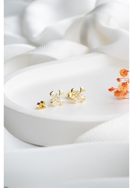 925 Ayar Gold Rüzgar Gülü Gümüş Küpe modelleri