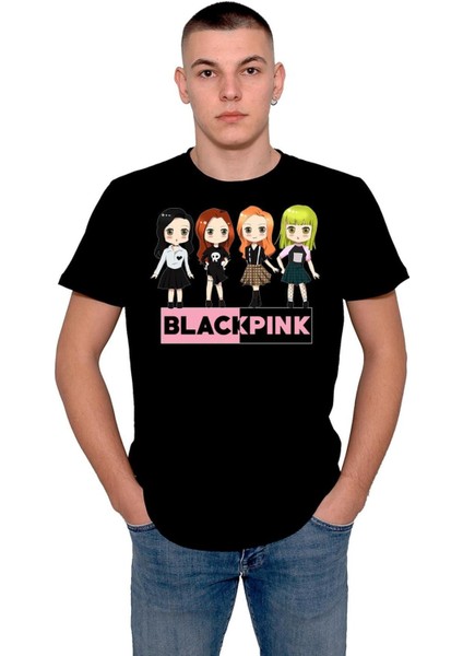 Chibi Black Pink Kore Korea Tişört T-Shirt