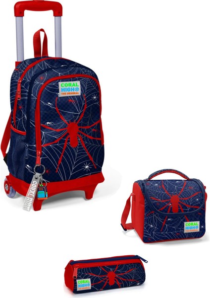 Kids Örümcek Desenli Üç Bölmeli Lacivert Kırmızı Çekçekli Okul Sırt Çantası 3SET23920