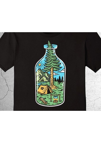 Doğa Camping Çadır Kamp Ateş Doğal Yaşam Şişe Bootle Tişört Çocuk T-Shirt