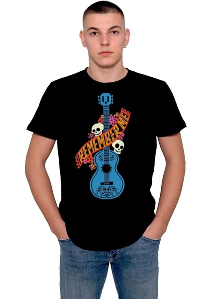 Guitar Gitar Remember Me Skull Kuru Kafa Flowers Tişört T-Shirt