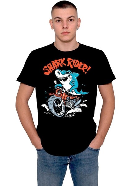 Shark Rider Köpekbalığı Sürücü Motor Motorsiklet Tişört T-Shirt