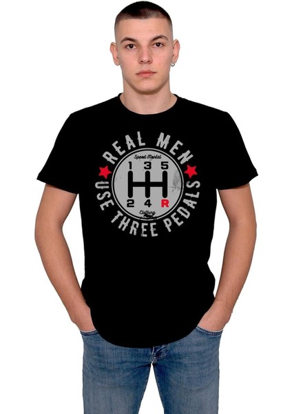 Real Men Three Pedals Düz Vites Erkek Işi Tişört T-Shirt