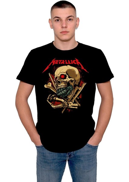 Metallica Kuru Kafa Skull Rock'n Roll Tişört T-Shirt