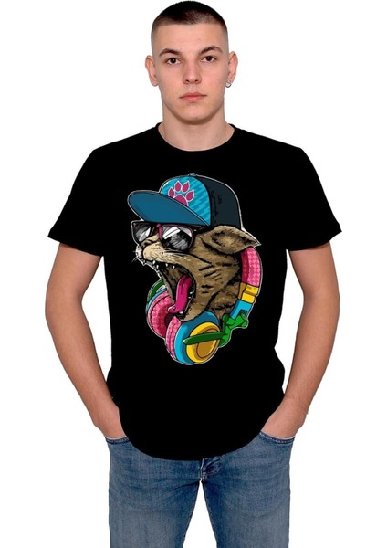 Cat Hip-Hop Kulaklık Rap Tişört T-Shirt