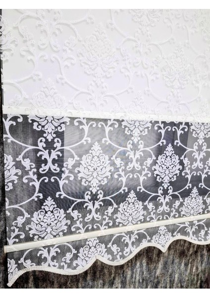 Bbb Simli Damask Desenli Çift Mekanizmalı Tül Stor Perde Ekru MT1018S