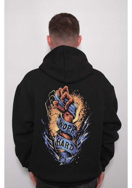 Work Hard Yumruk Çalışmak Sweatshirt Kapüşonlu Hoodie