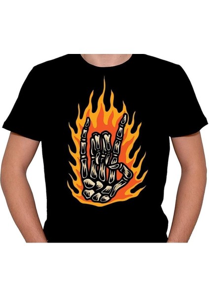 Rock'n Roll Alev Heavy Metal Müzik Tişört T-Shirt fiyatları