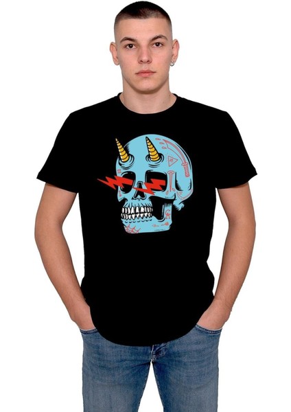 Skull Kuru Kafa Şimşek Unicorn Tişört T-Shirt