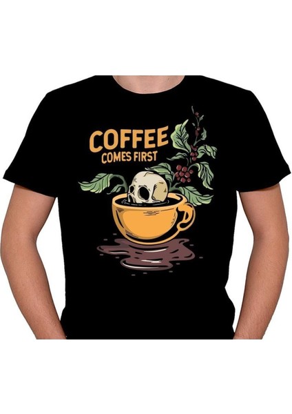 Coffe Comes First Skull Kuru Kafa Tişört T-Shirt fiyatları