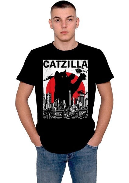 Cat Kedi Catzilla Japanese Godzilla Tişört T-Shirt