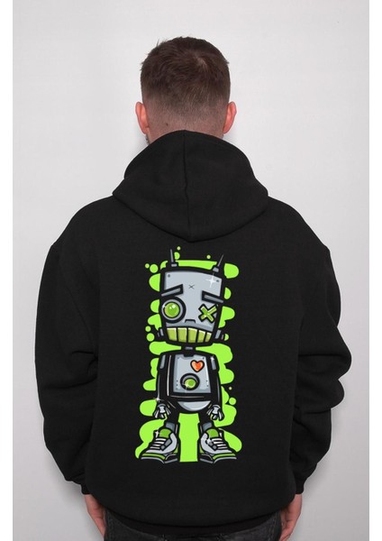 Robot Robotic Green Yeşil Sweatshirt Kapüşonlu Hoodie