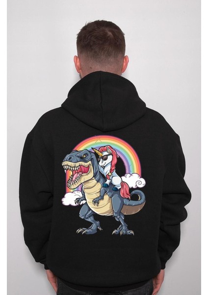 Dinazor Dinasour Unicorn Gökkuşağı Rainbow Sweatshirt Kapüşonlu Hoodie fiyatları