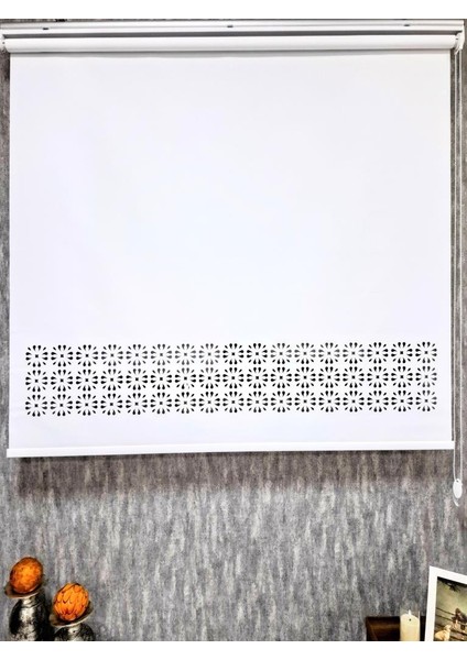 Lazer Kesim Stor Perde Kalın Kumaşlı Beyaz Renk LZR2003 modelleri