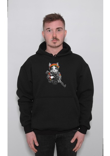 Asker Solider Cat Kedi Warrior Savaşçı Sweatshirt Kapüşonlu Hoodie