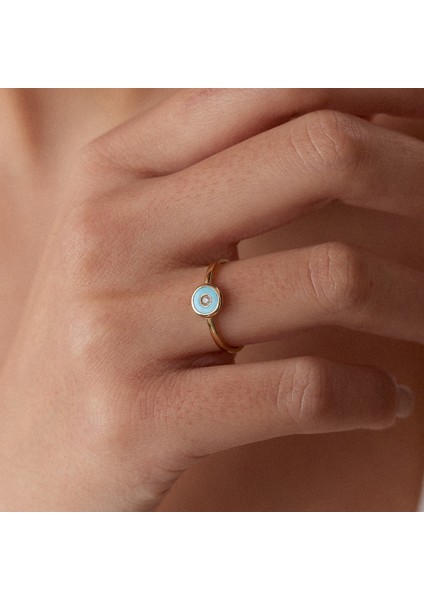 14 Ayar Altın Yuvarlak Desenli Mineli Kadın Yüzük