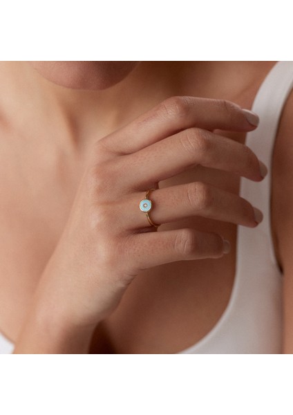 14 Ayar Altın Yuvarlak Desenli Mineli Kadın Yüzük modelleri