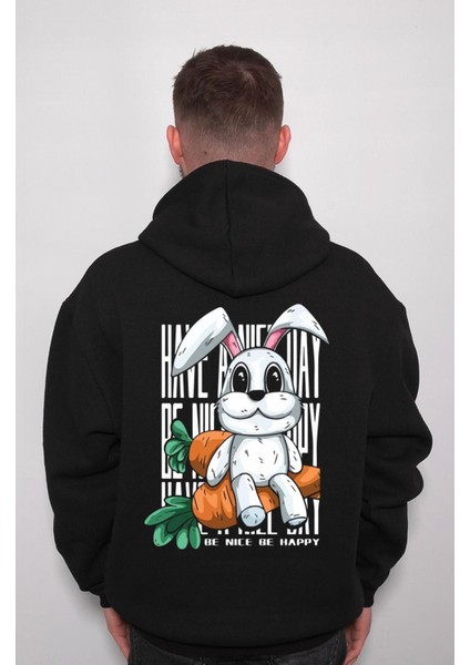 Tavşan Havuç Be Nice Be Happy Rabbit Sweatshirt Kapüşonlu Hoodie