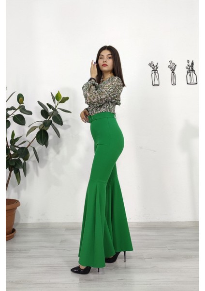 Y-3690 Y Kaplama Kemerli Ispanyol Paça Pantolon modelleri