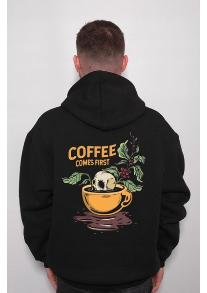 Coffe Comes First Skull Kuru Kafa Sweatshirt Kapüşonlu Hoodie
