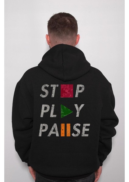 Stop Play Pause Dur Başla Duraklat Sweatshirt Kapüşonlu Hoodie