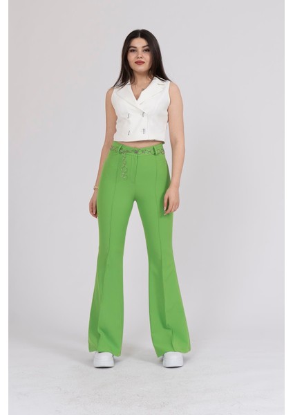 3876 Zincir Aksesuar Kemerli Ispanyol Paça Pantolon fırsatları