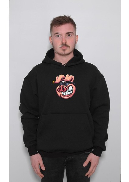 Şanslı Domuz Style Glasses Pig Sweatshirt Kapüşonlu Hoodie