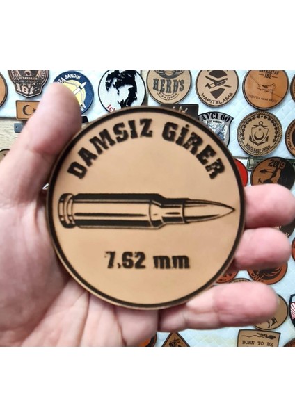 Damsız Girer 7,62 mm -Yuvarlak Deri Peç - Arma - Leather Patch