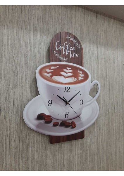 Ahşap Kahve Fincan Model Coffee Time Mutfak Duvar Saati 45X30 cm Uv Baskılı 40 x 40 Kahverengi Klas fiyatları