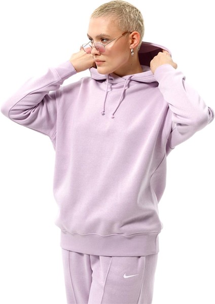 Sportswear Collection Essentials Oversized Hoodie Büyük Beden Kapüşonlu Kadın Mor Sweatshirt