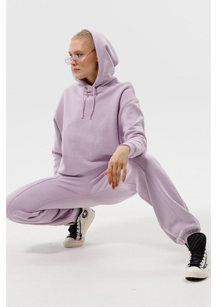 Sportswear Collection Essentials Oversized Hoodie Büyük Beden Kapüşonlu Kadın Mor Sweatshirt fırsatları